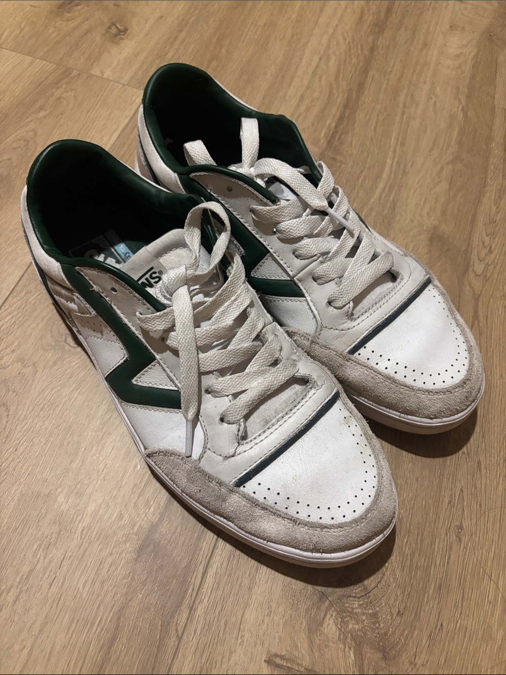Vans White and Green Low-Top Sneakers